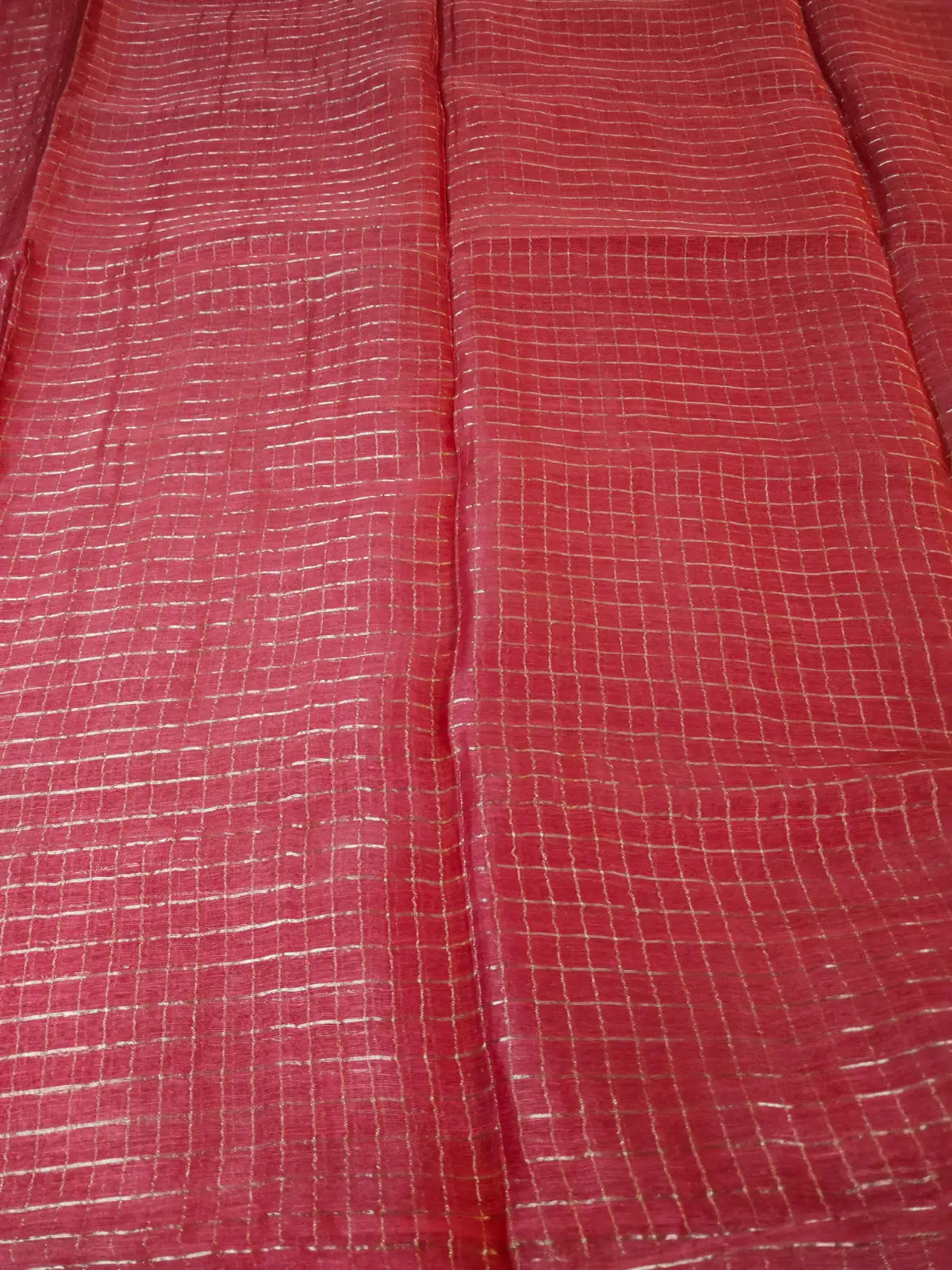 Pallu of Deep Orange & Gold Handwoven Linen Silk Zari Saree
