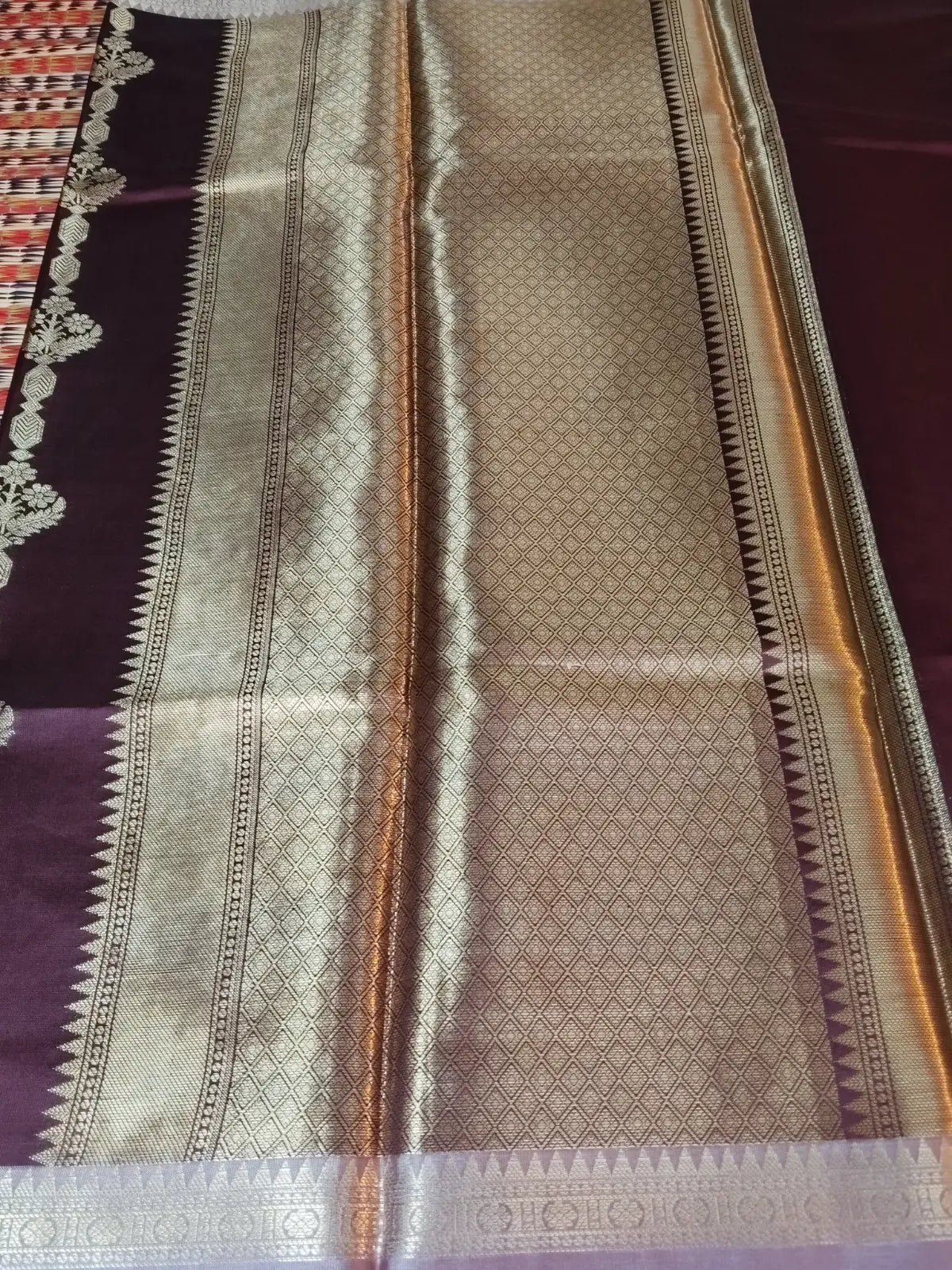 Pallu of Wine Handwoven Semi Silk Saree