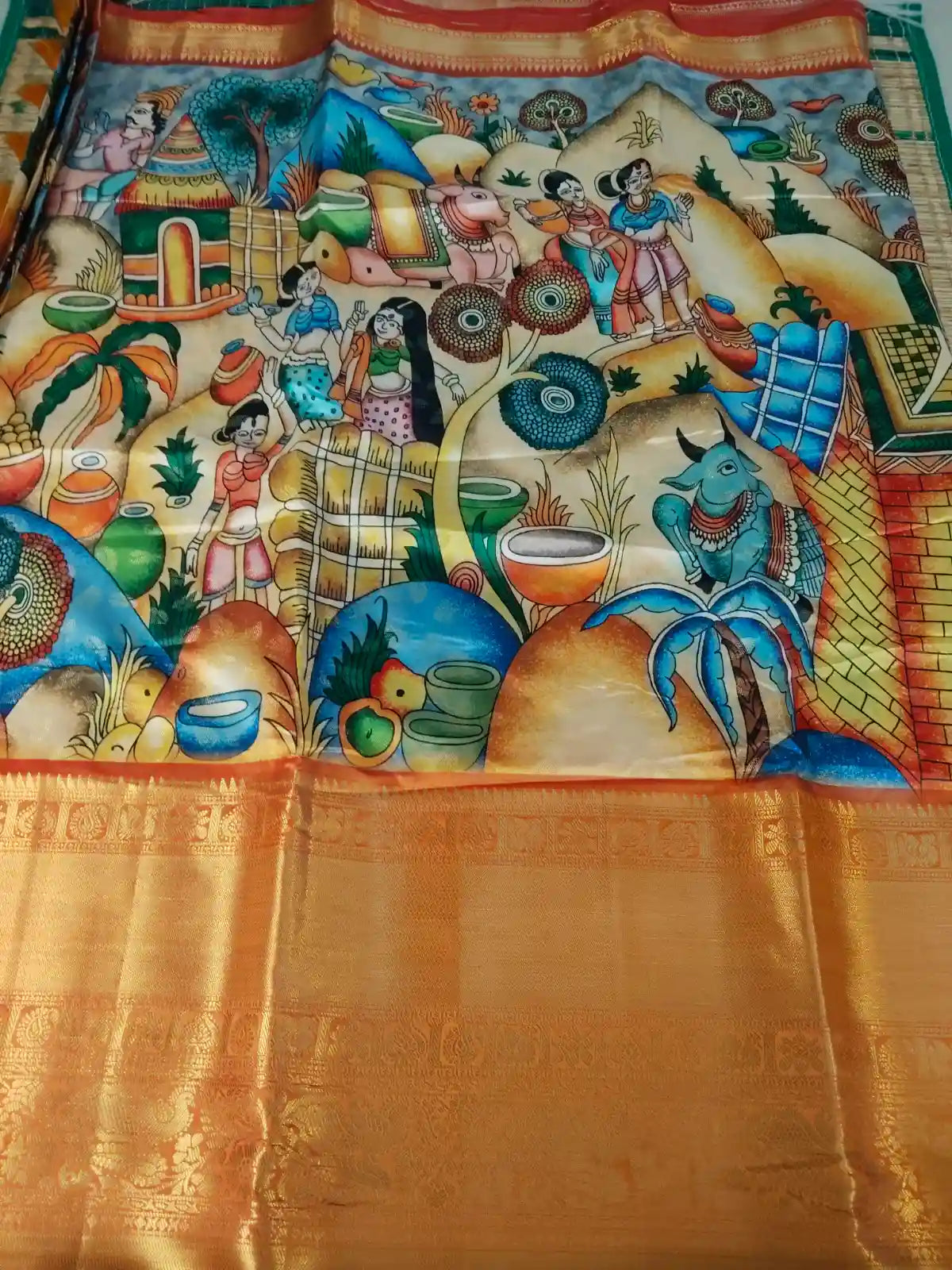 Yellow Banarasi Silk Digital Kalamkari Print Saree