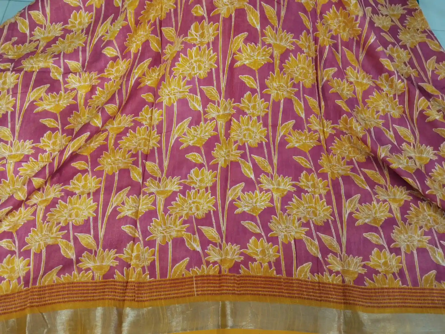 Pink & Mustard Yellow Cotton Saree