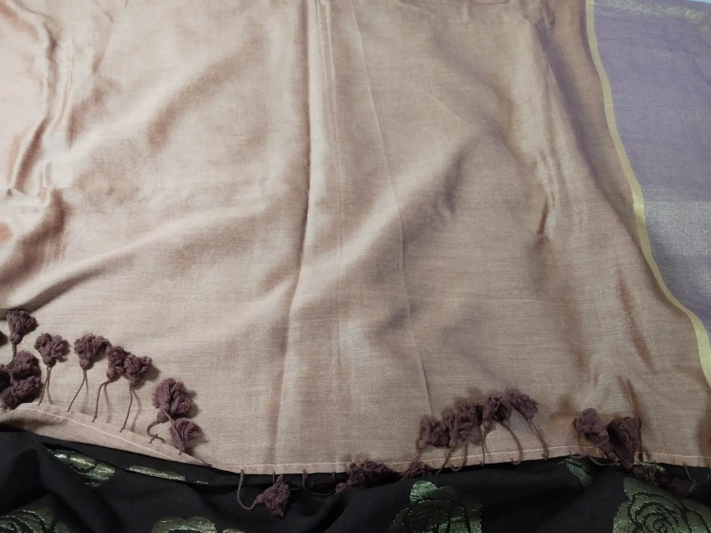 Pallu of Brown & Purple Cotton Acrylic Saree