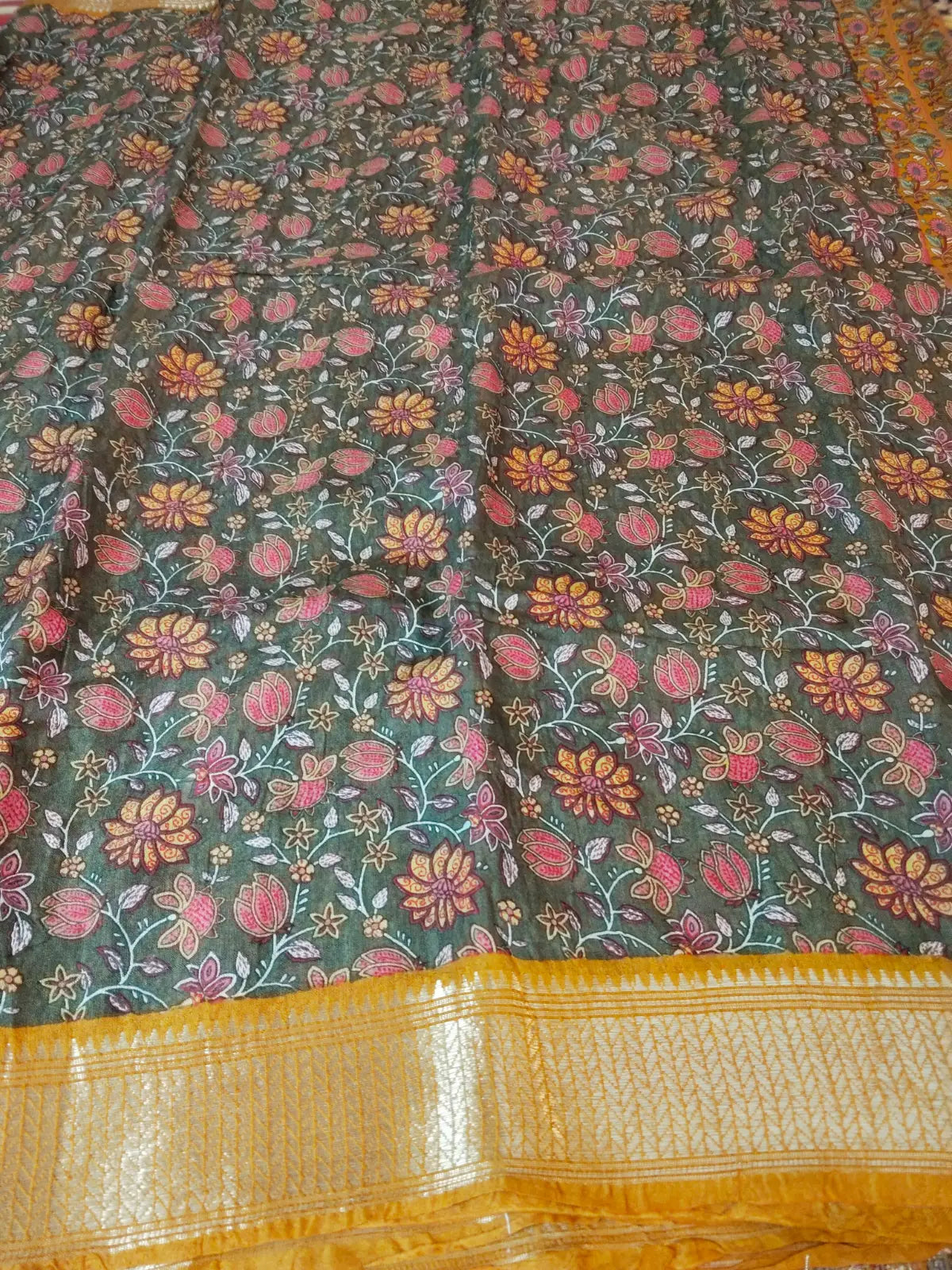 Grey & Mustard Cotton Silk Saree