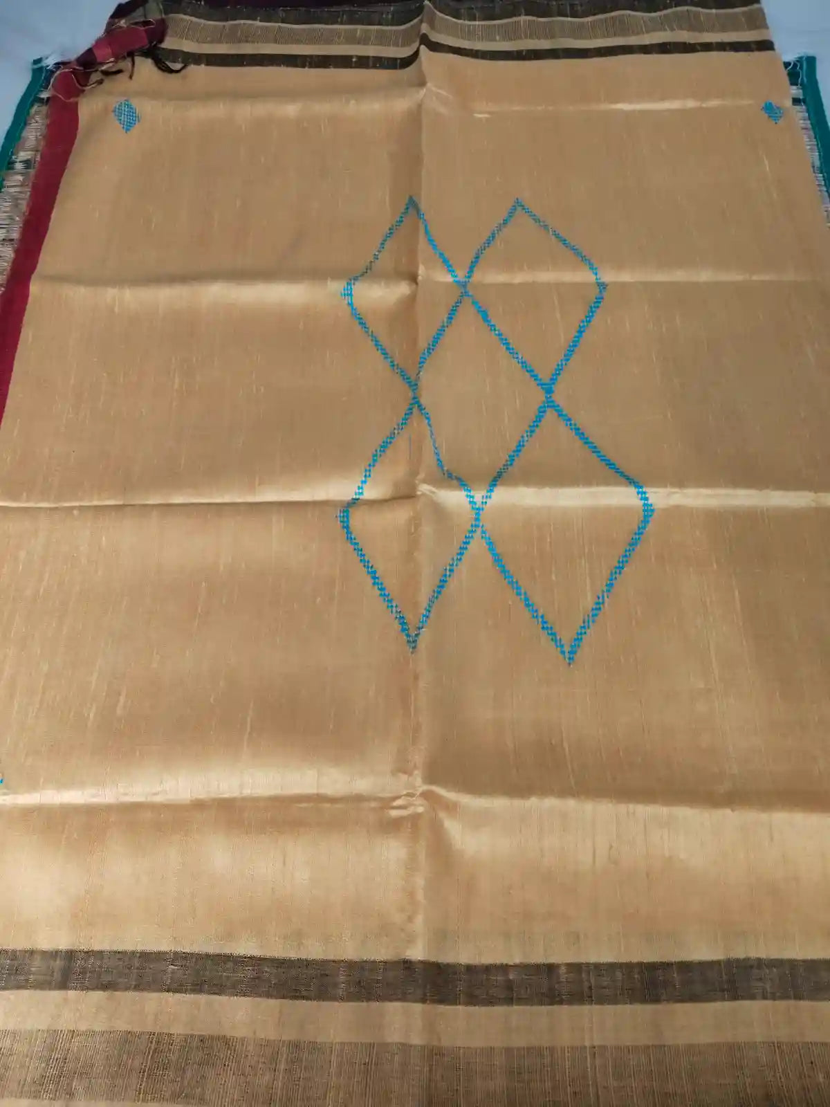 Sandal & Dark Pink Tussar Dupion Silk Saree