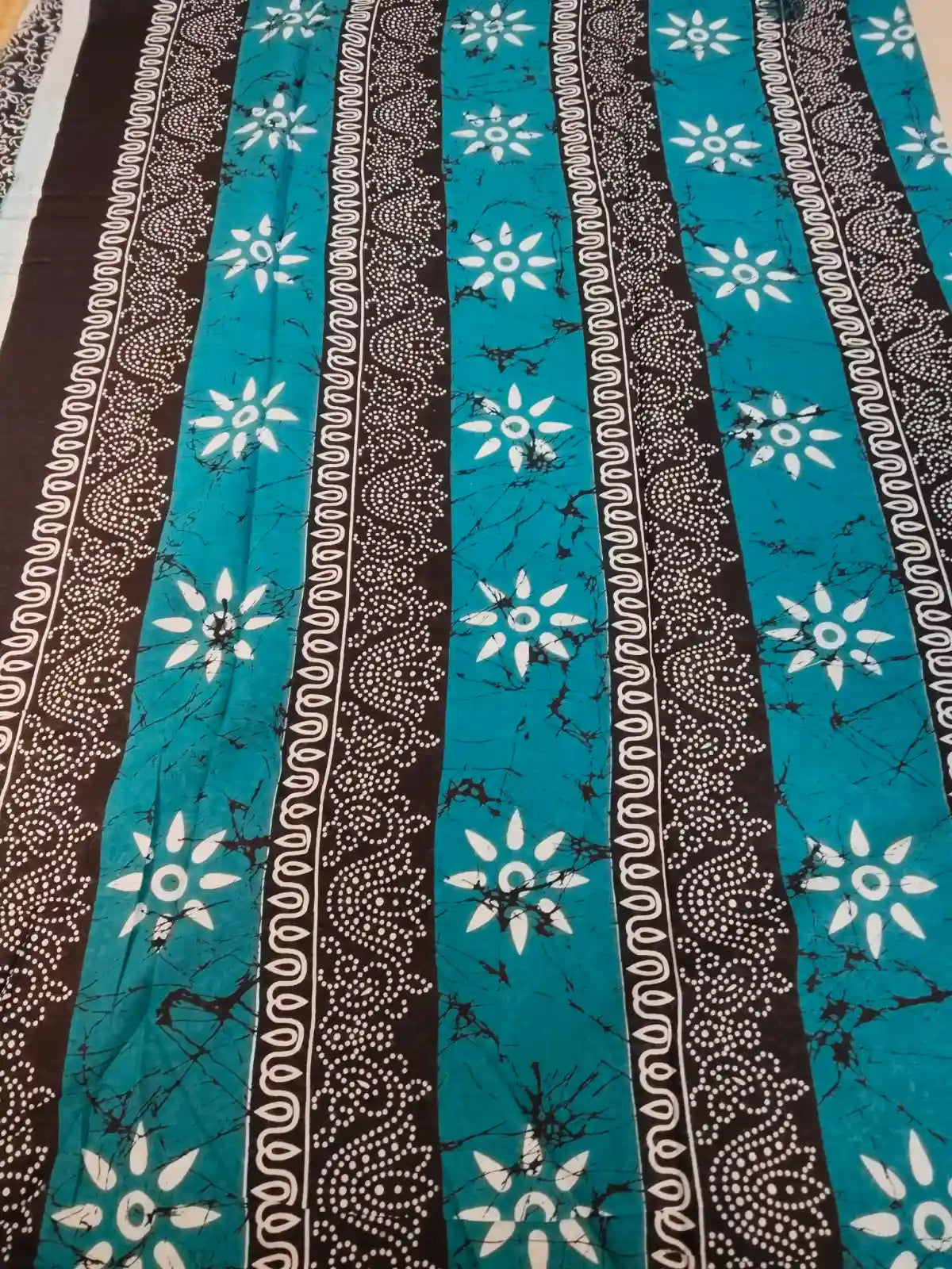 Pallu of Green & Black Handloom Mul Cotton Hand Block Print Saree