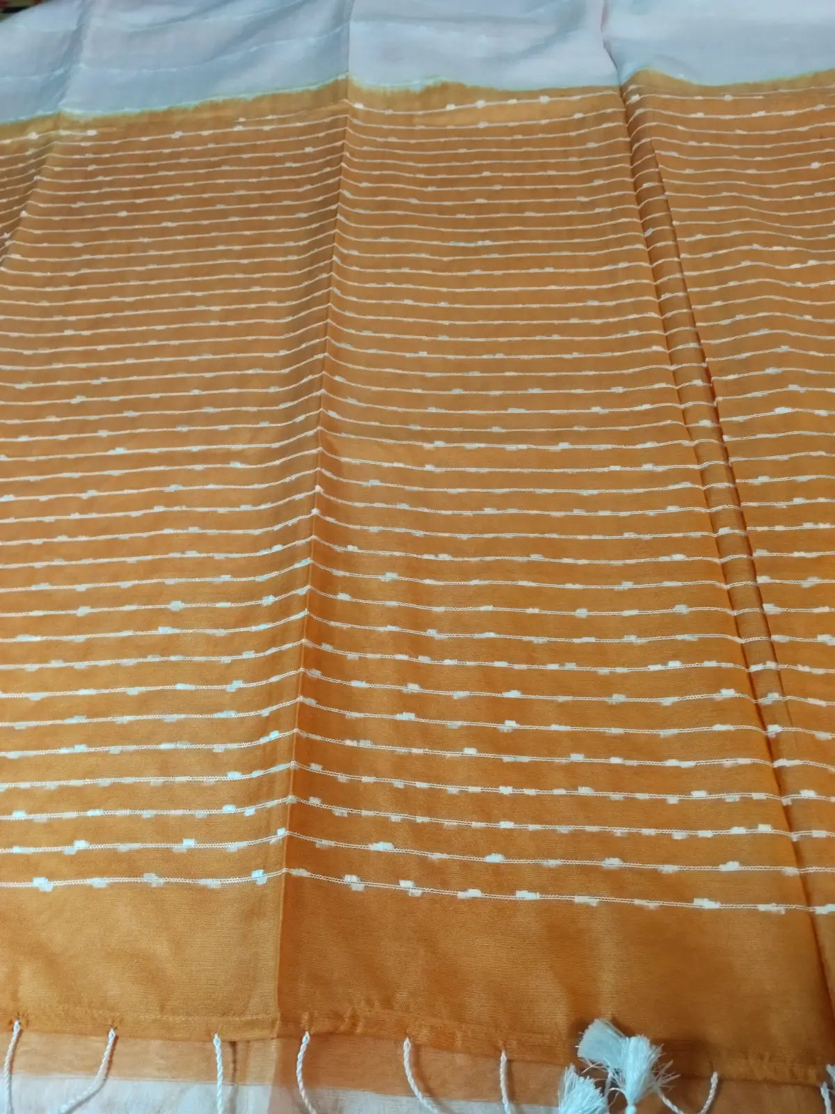 Pallu of Light Pink & Orange Cotton Viscose Saree