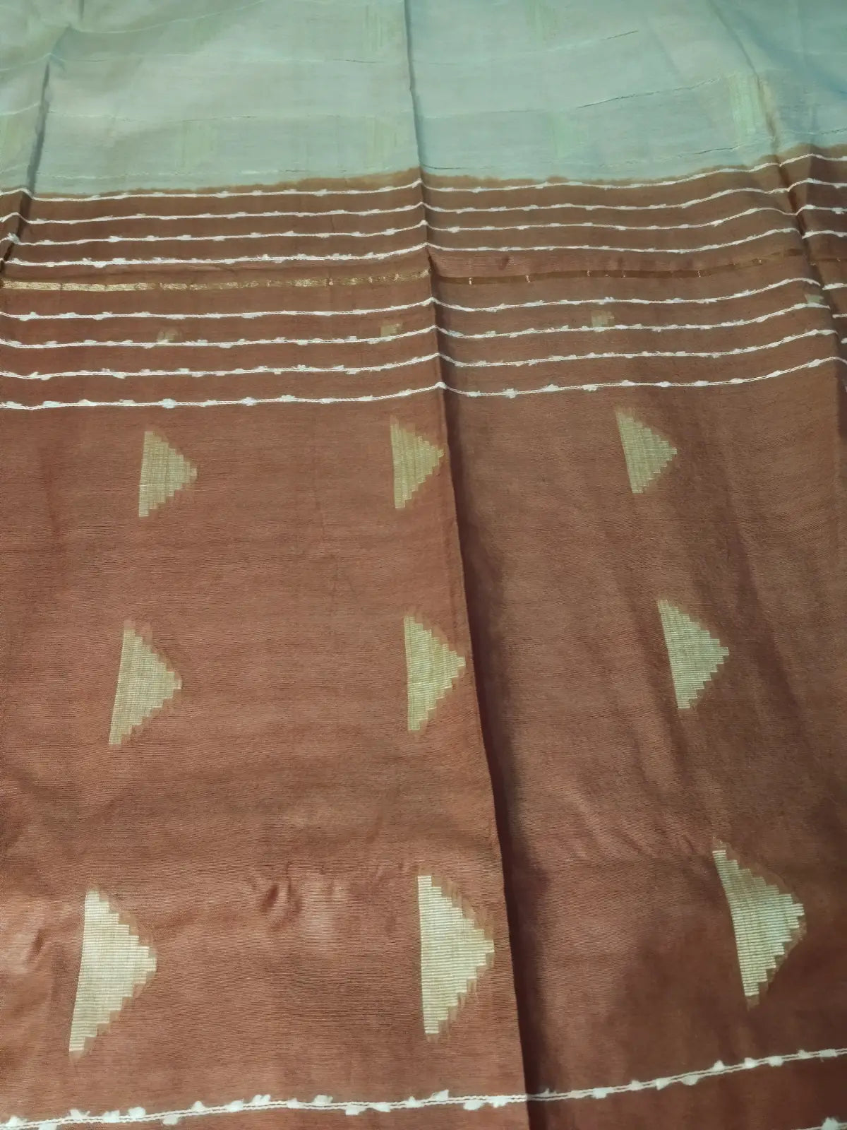 Pallu of Light Beige & Brown Cotton Silk Saree