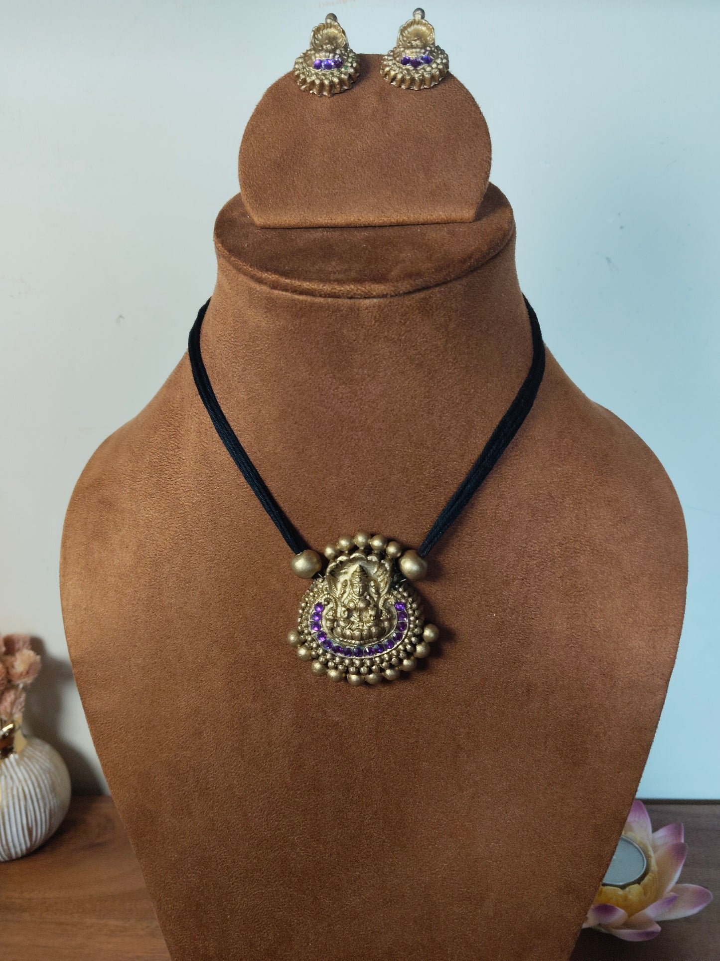Purple & Gold Terracota Necklace Set