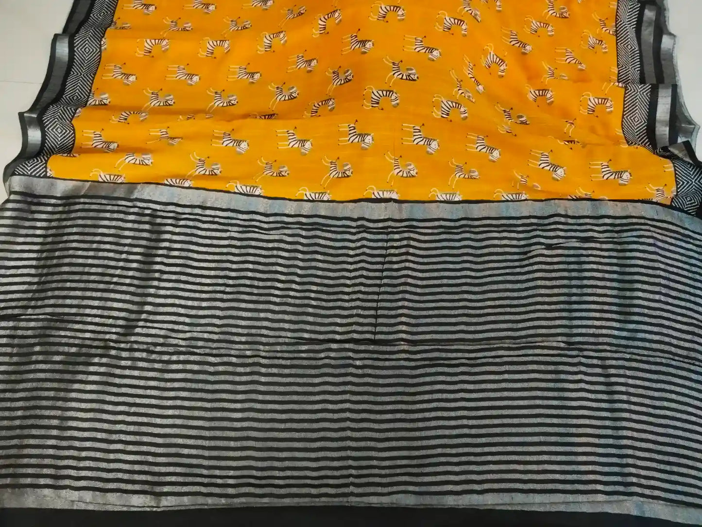 Pallu of Orange & Black Cotton Saree