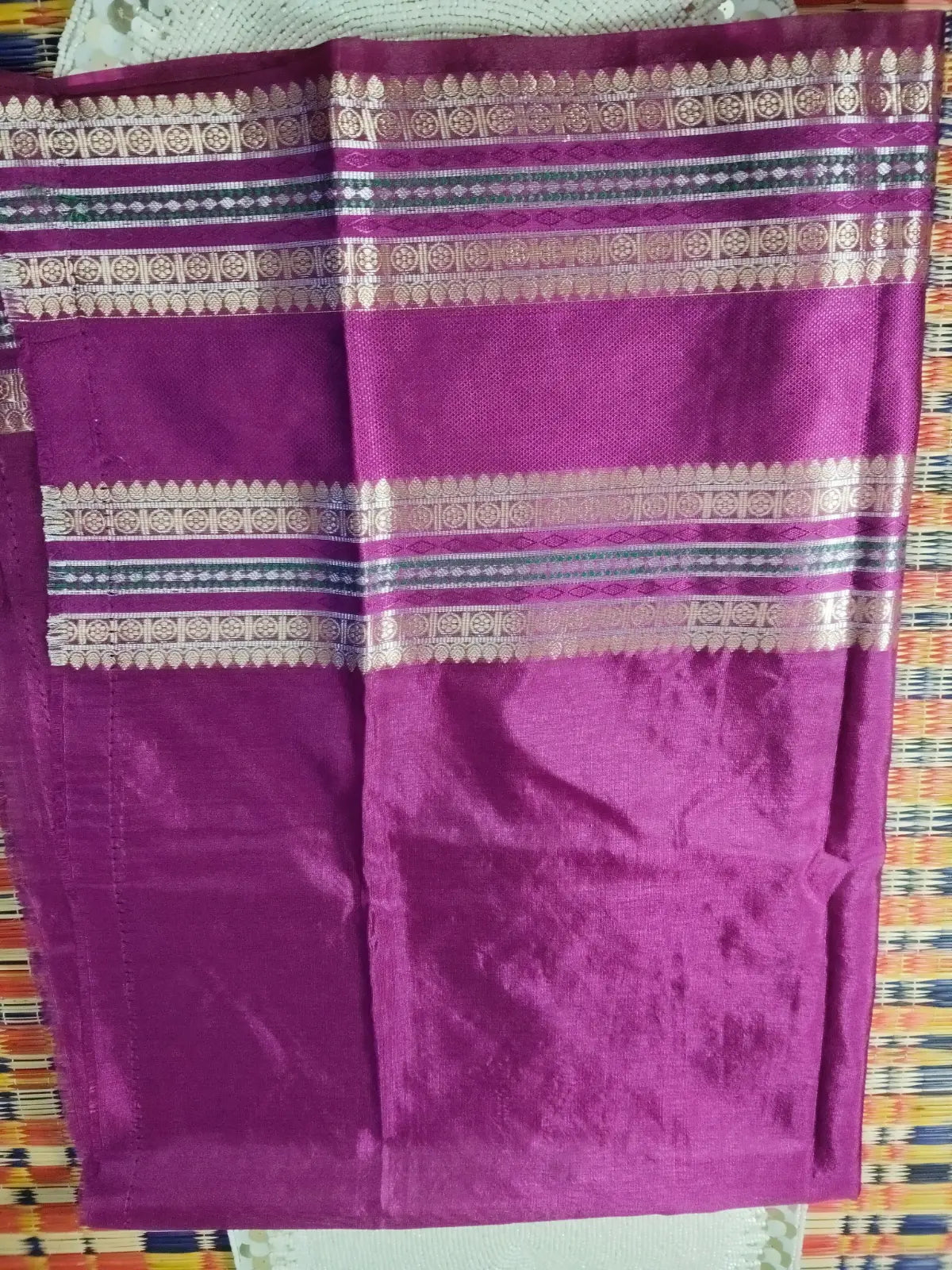 Deep Green & Pink Handwoven Semi Silk Saree