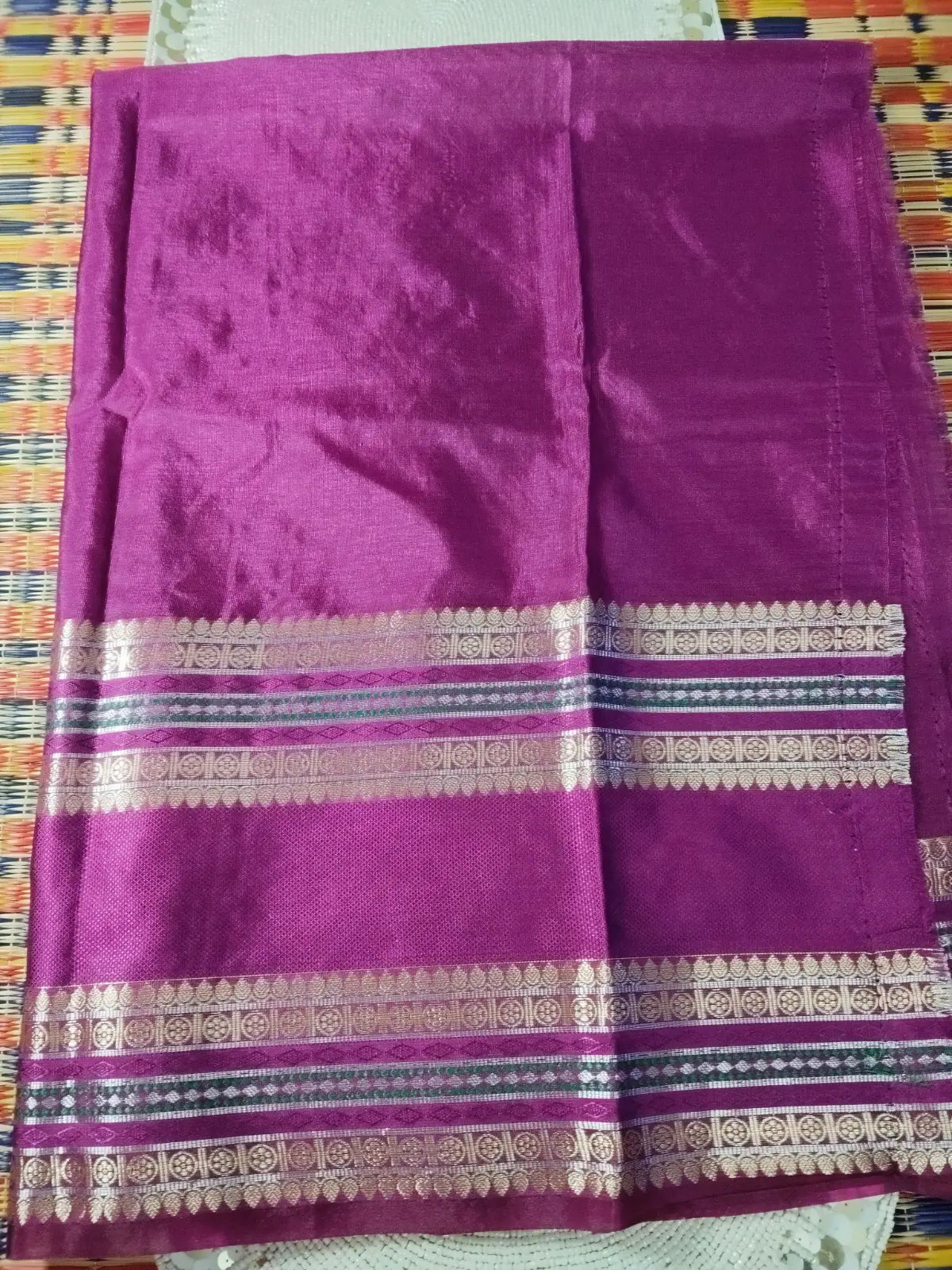Blouse of Deep Green & Pink Handwoven Semi Silk Saree