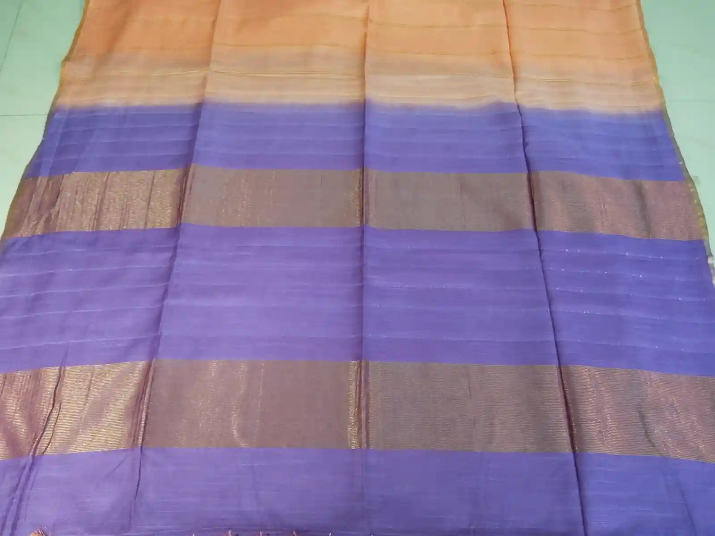 Pallu of Peach & Violet Cotton Viscose Saree