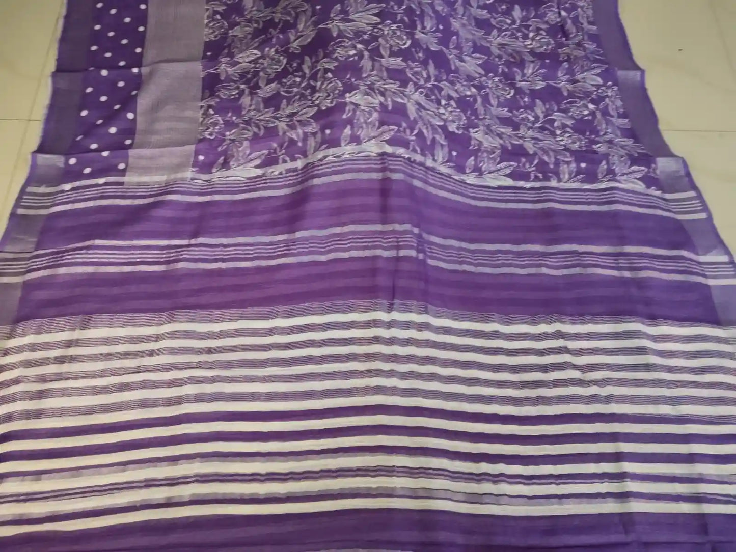 Pallu of Violet Organic Linen Saree
