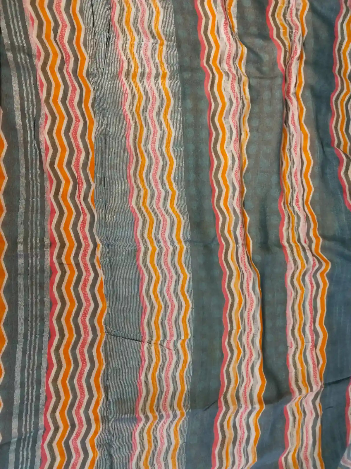 Pallu of Navy & Light Blue Organic Linen Saree