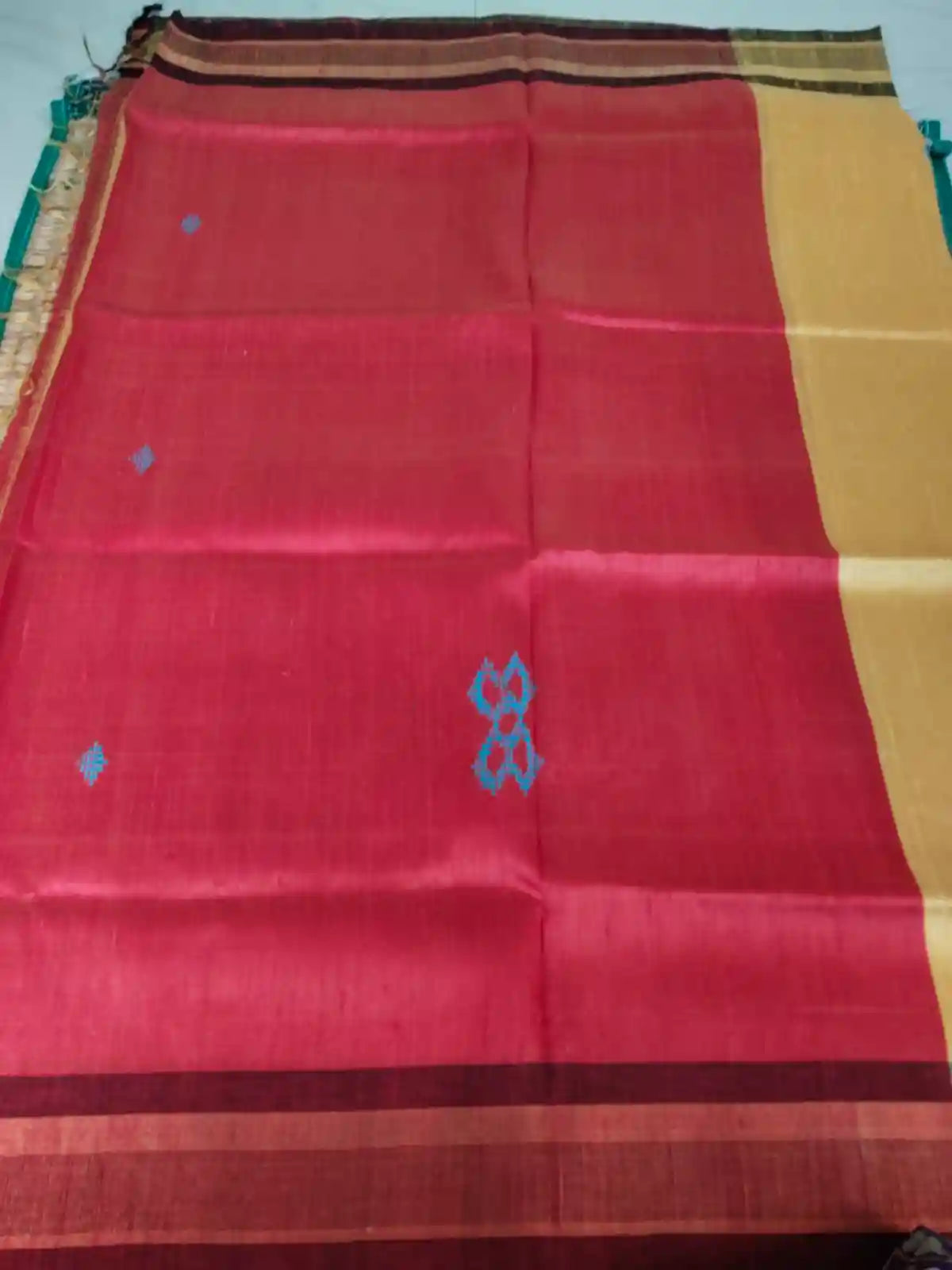 Pallu of Sandal & Dark Pink Tussar Dupion Silk Saree