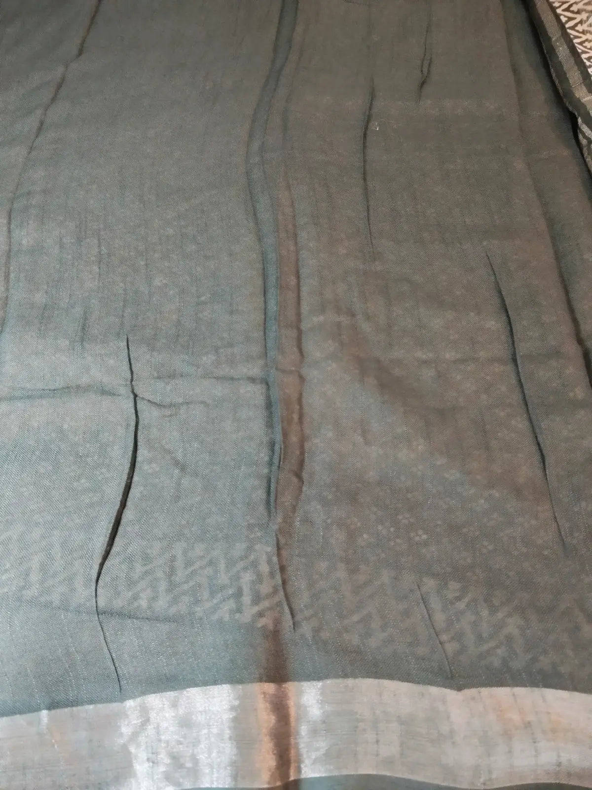 Blouse of Light Beige & Grey Organic Linen Saree