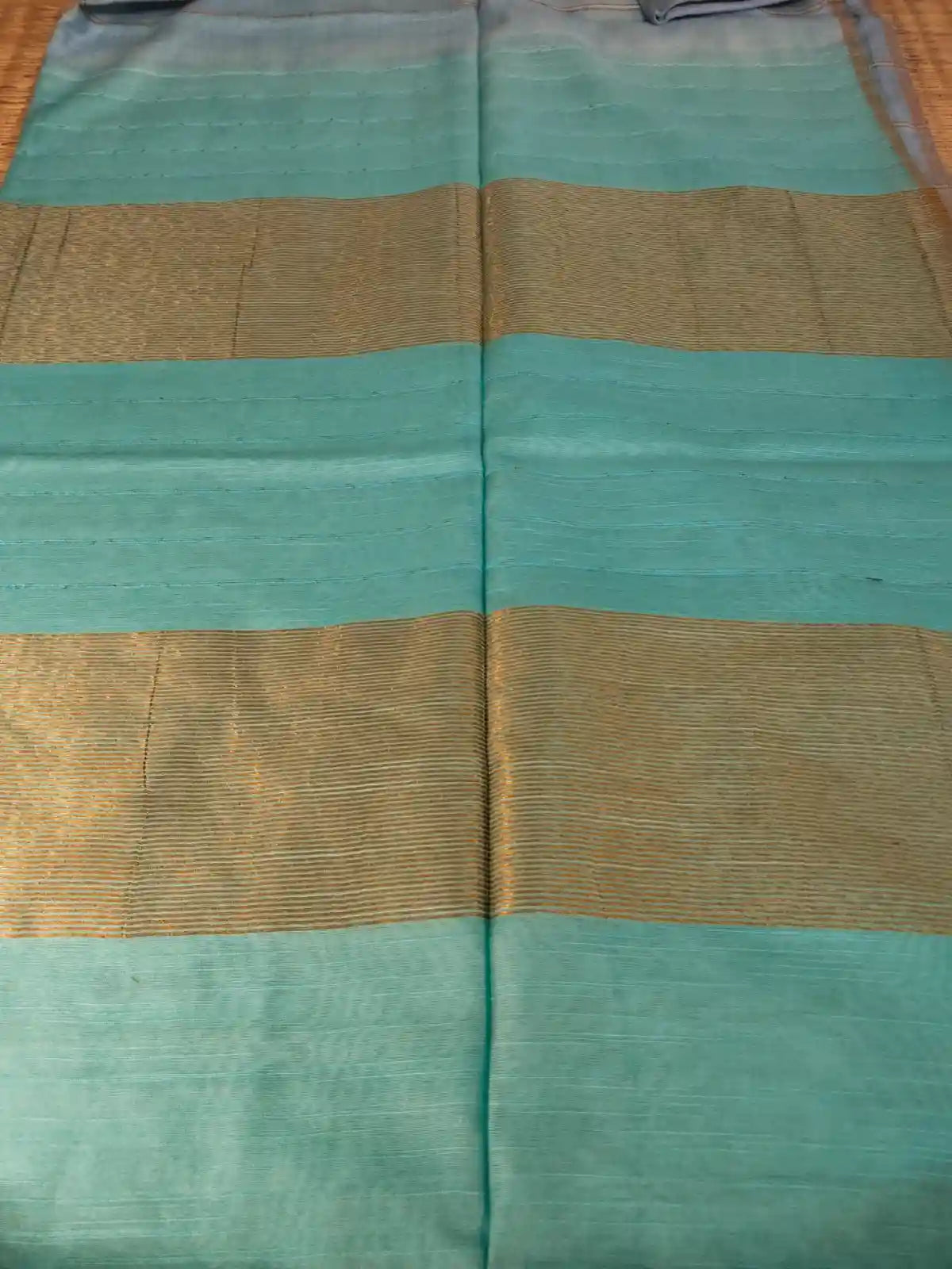 Pallu of Sea Green Cotton Viscose Saree