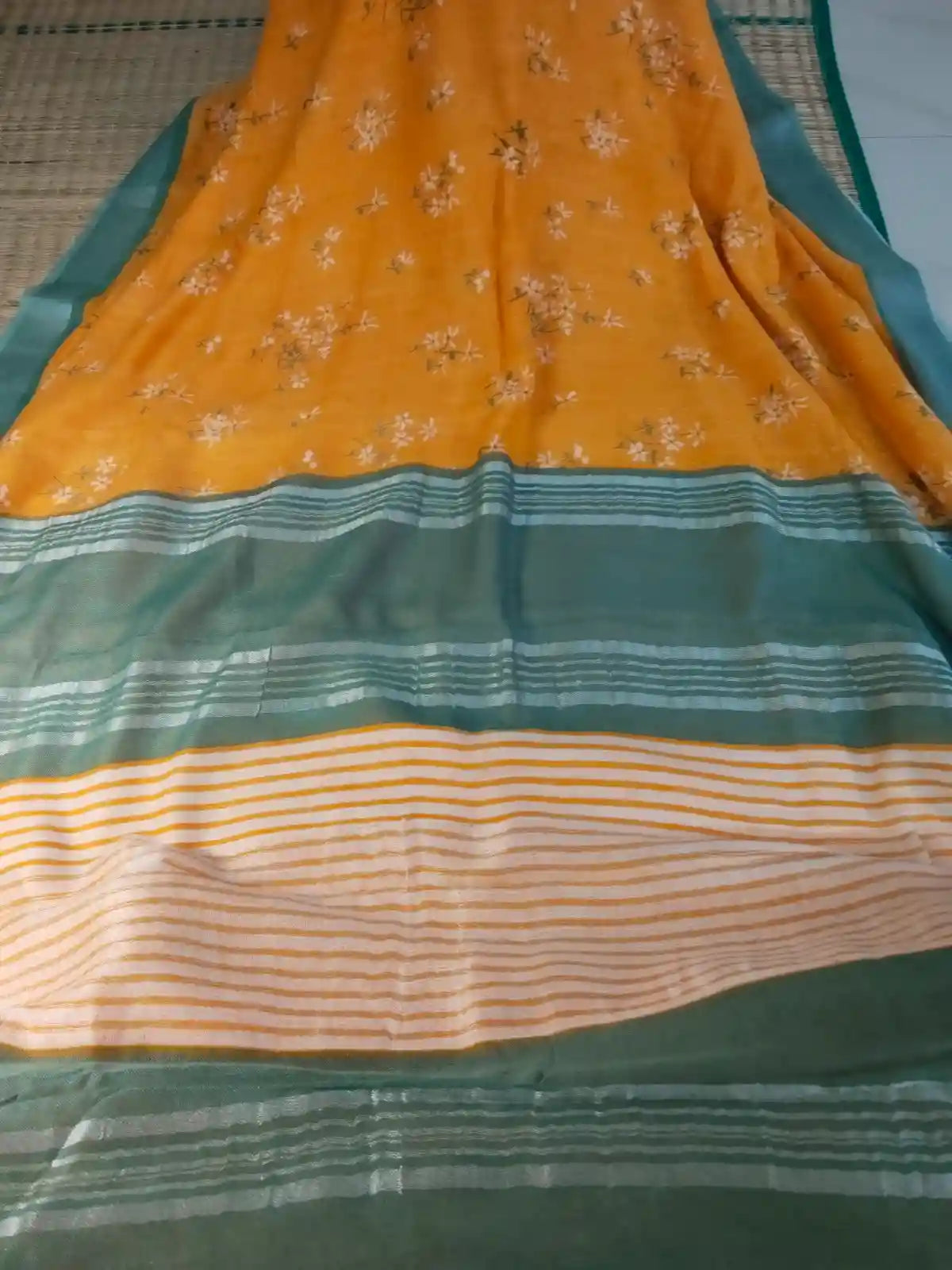 Pallu of Orange Organic Linen Saree