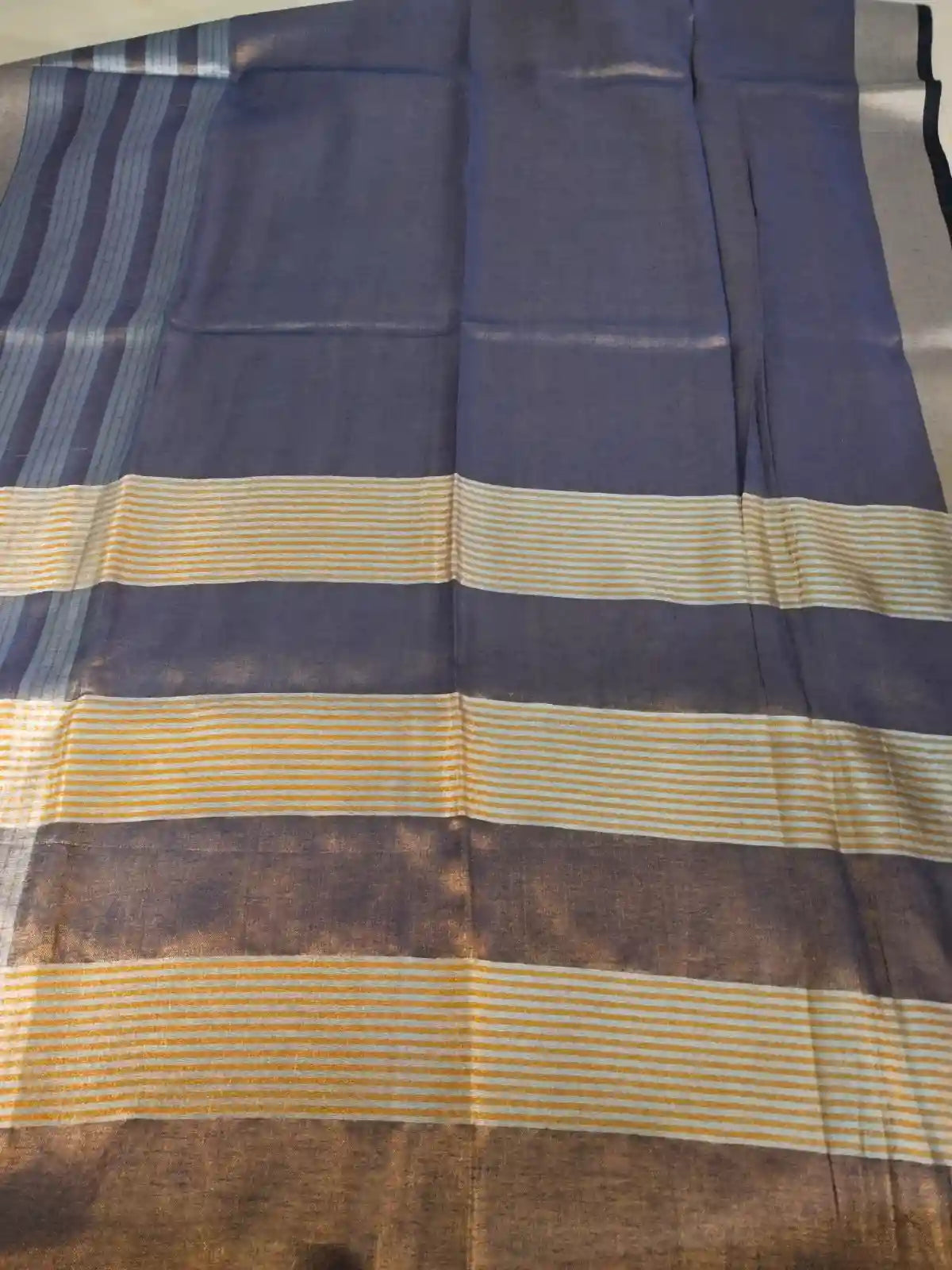 Pallu of Metallic Blue Zari Linen Saree