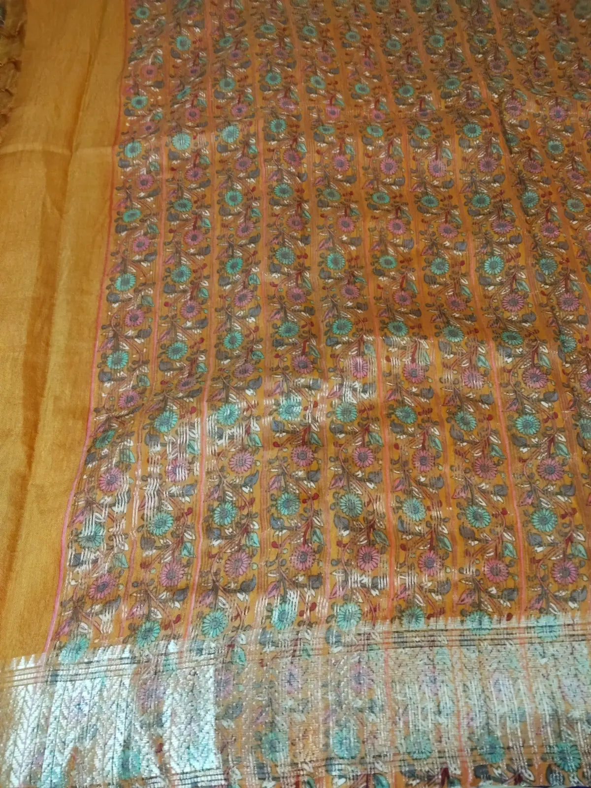Pallu of Grey & Mustard Cotton Silk Saree