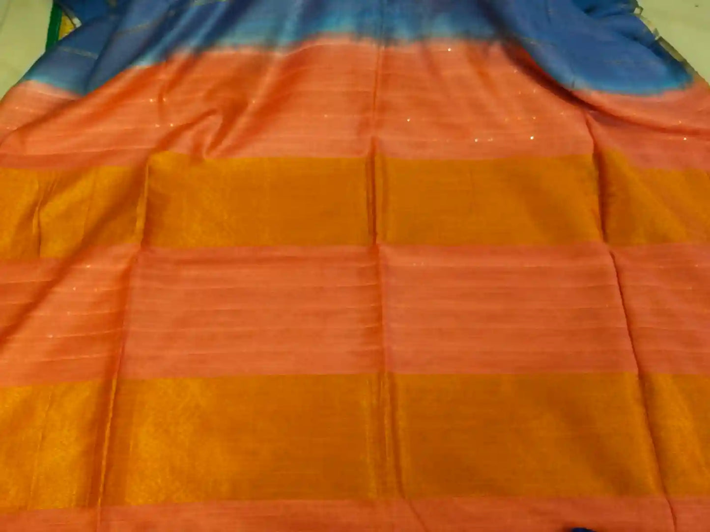 Pallu of Pastel Blue & Orange Cotton Viscose Saree