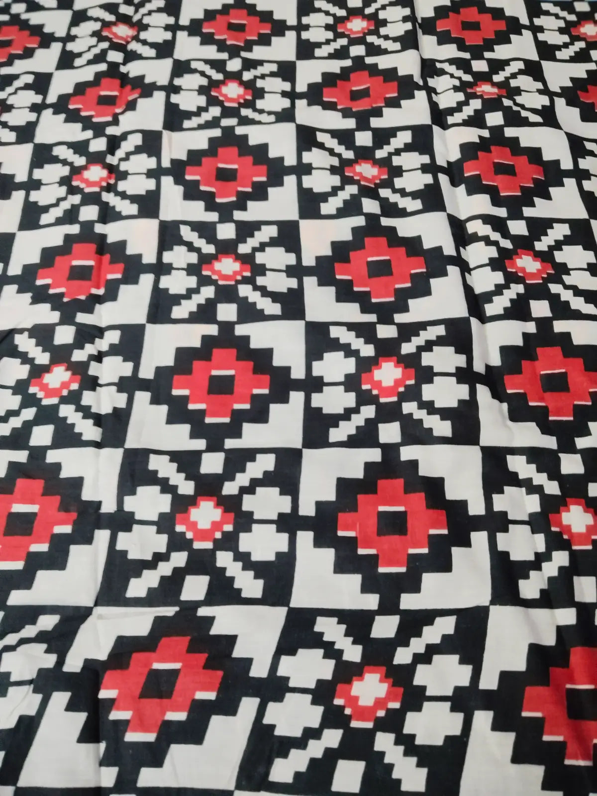 Blouse of Black & Red Handloom Mul Cotton Ajrakh Saree