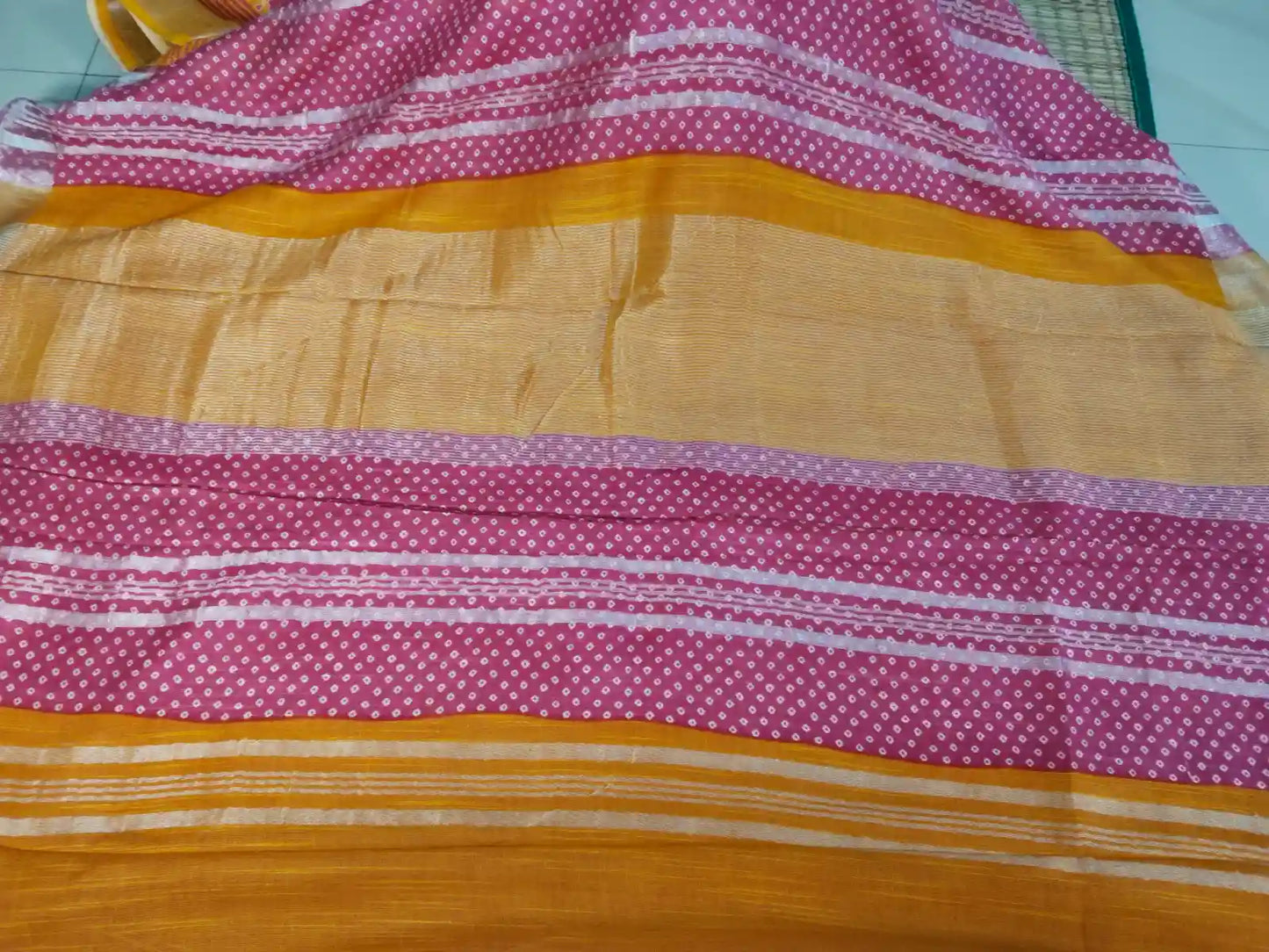 Pallu of Pink & Mustard Yellow Cotton Saree