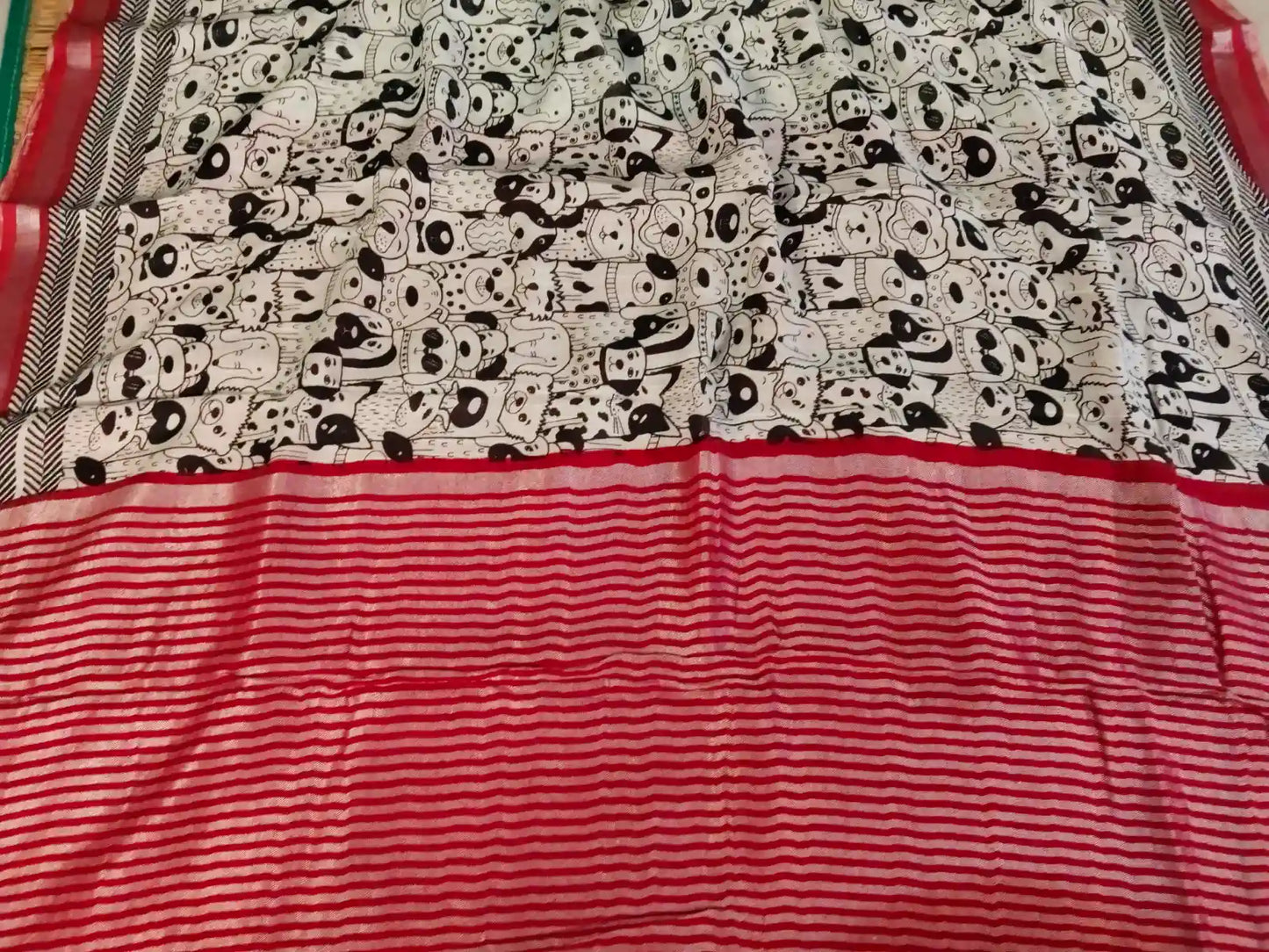 Pallu of Black & White Cotton Pet Theme Saree