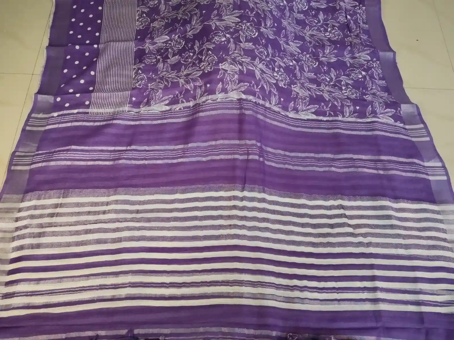 Pallu of Violet Organic Linen Saree