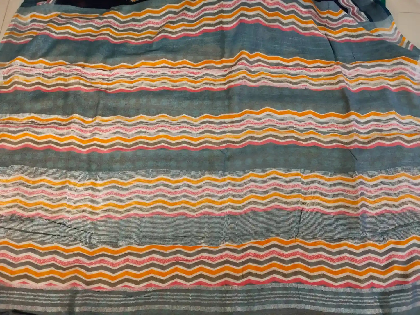 Pallu of Navy & Light Blue Organic Linen Saree