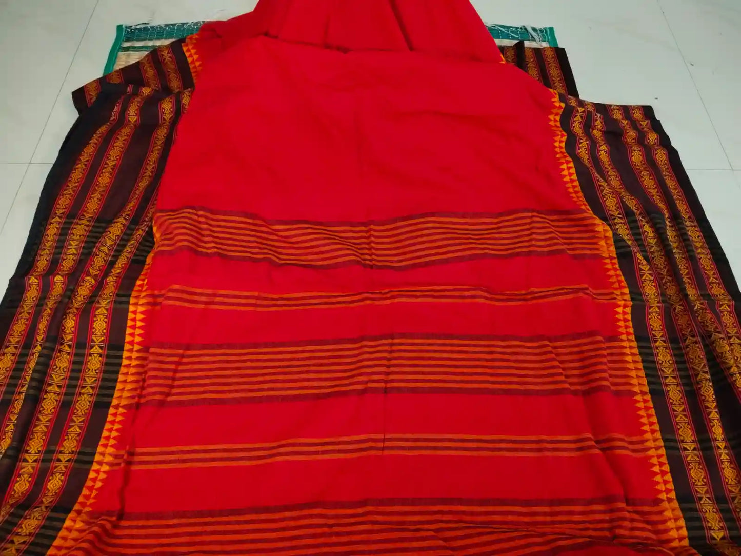 Pallu of Red Handloom Cotton Saree