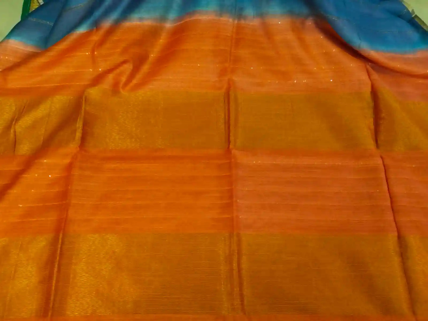 Pallu of Pastel Blue & Orange Cotton Viscose Saree