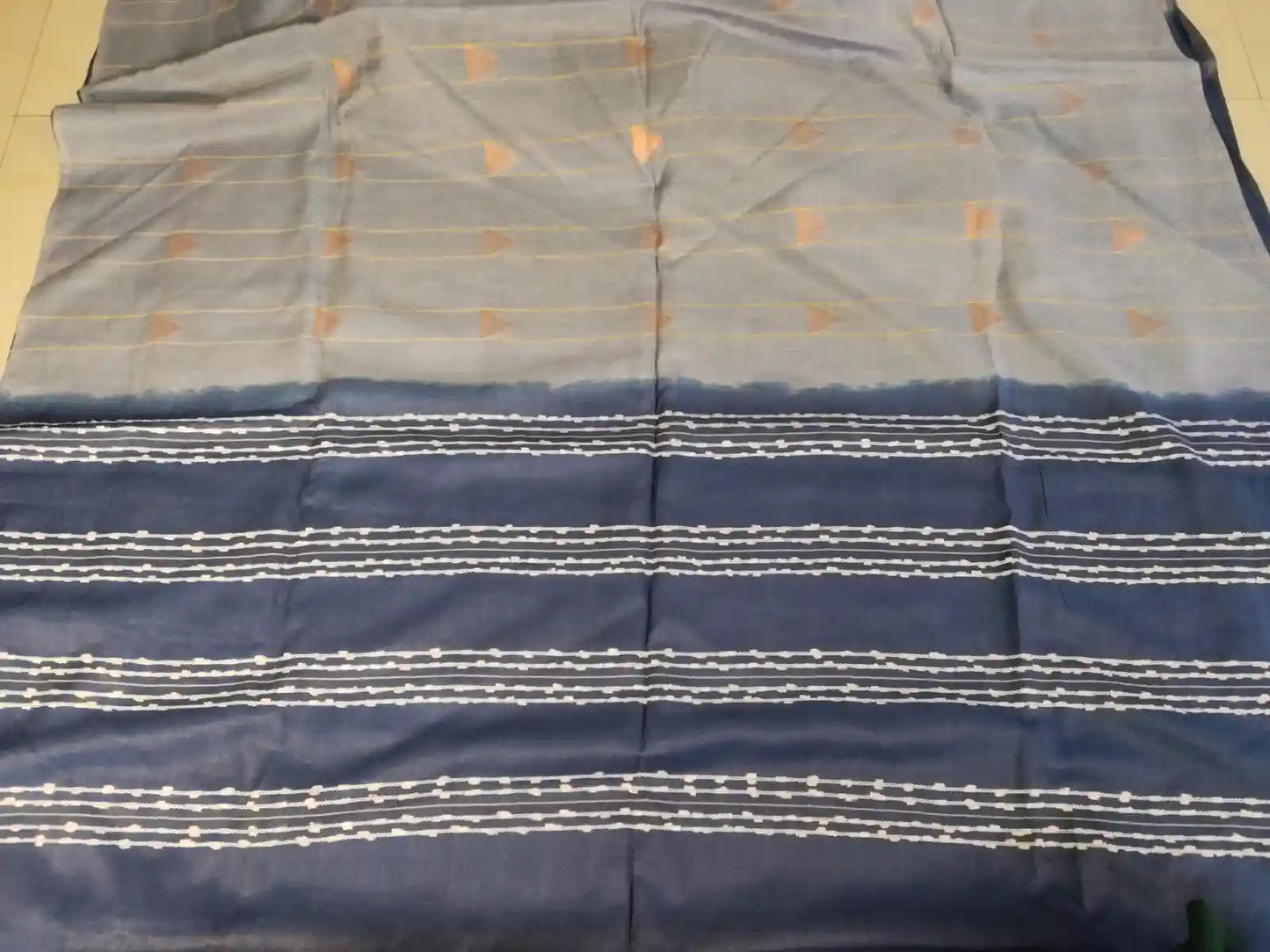 Pallu of Pastel & Navy Blue Cotton Viscose Saree