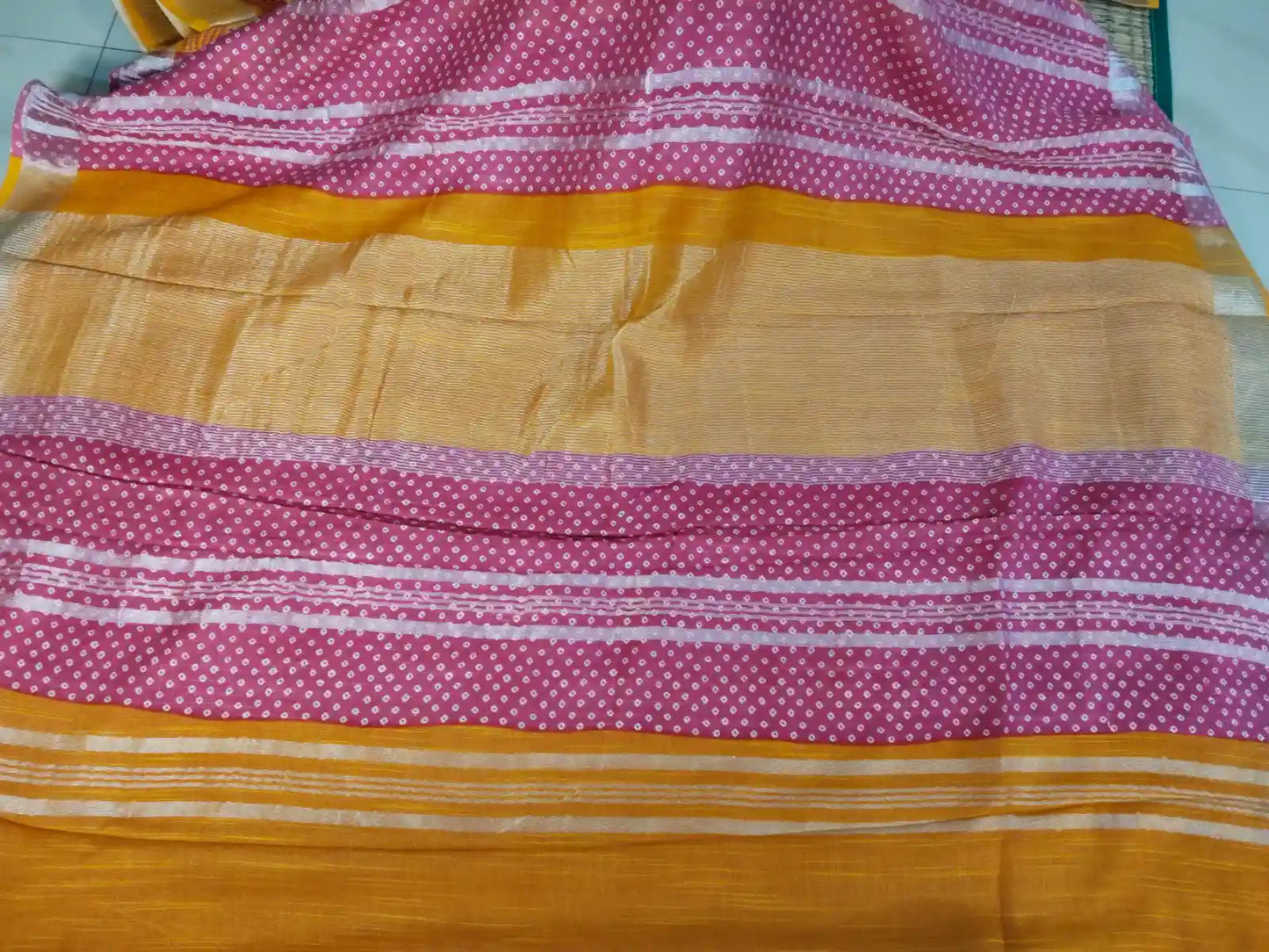 Pallu of Pink & Mustard Yellow Cotton Saree