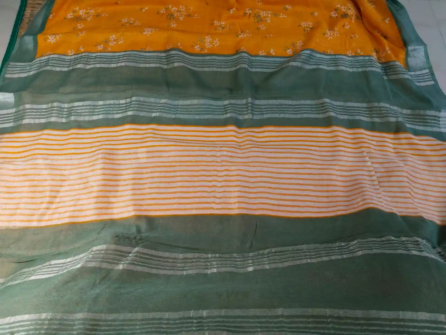 Pallu of Orange Organic Linen Saree