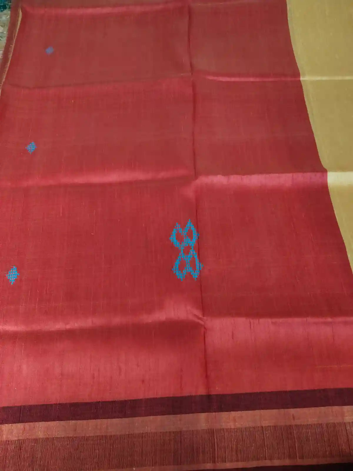 Pallu of Sandal & Dark Pink Tussar Dupion Silk Saree