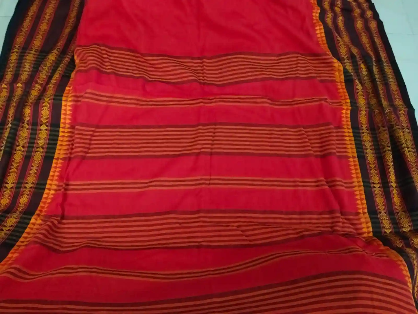 Pallu of Red Handloom Cotton Saree