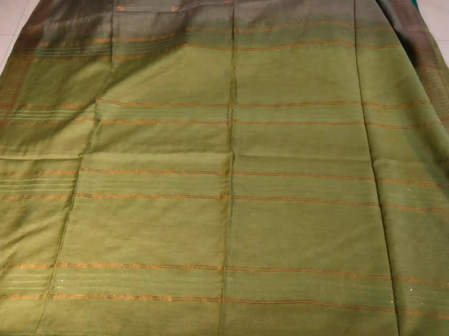 Pallu of Olive Green Cotton Viscose Saree