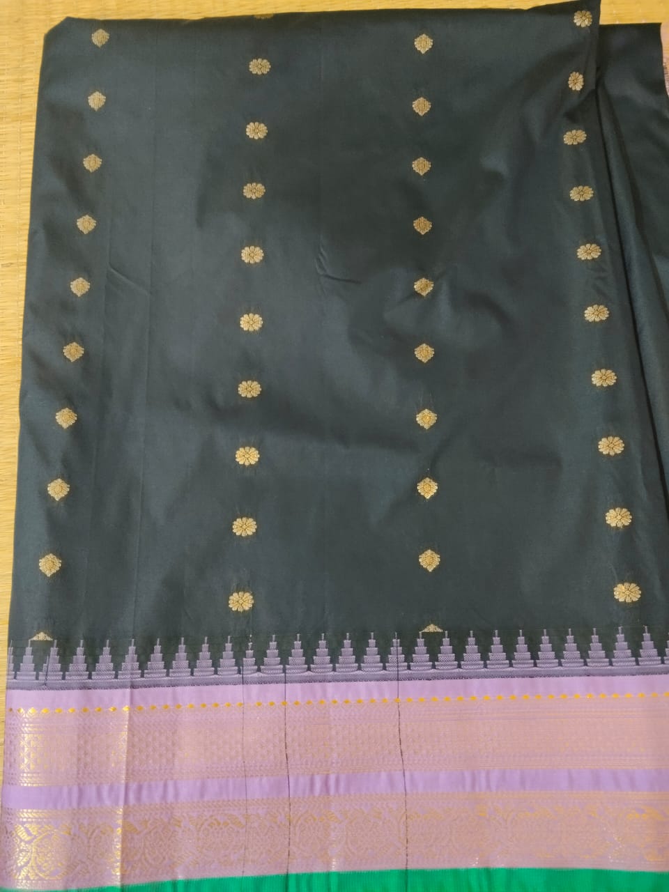 Black Semi Gadwal Silk Saree