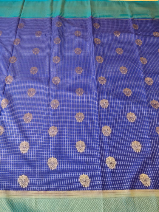 Blue Semi Mysore Crepe Silk Saree