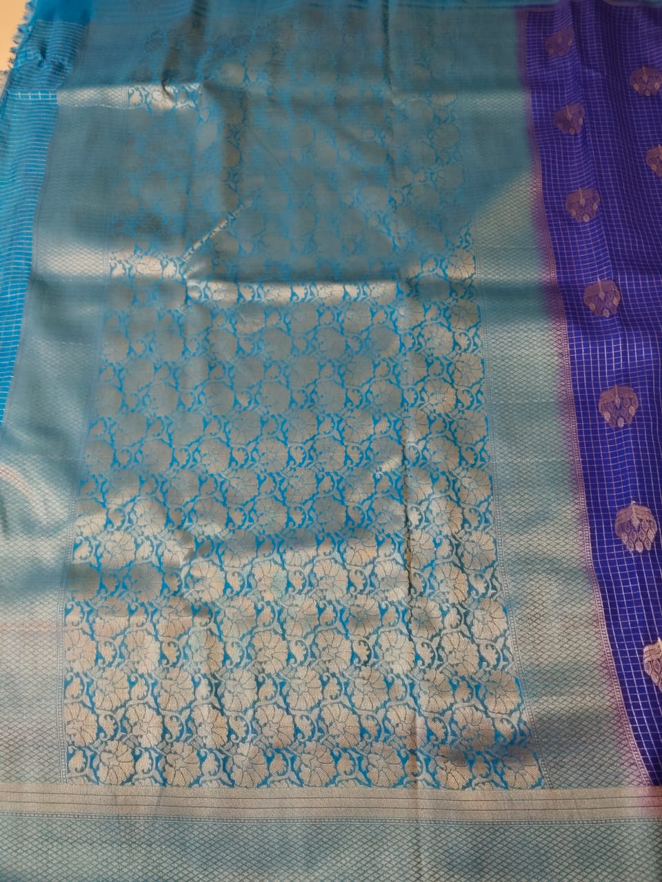 Blue Semi Mysore Crepe Silk Saree