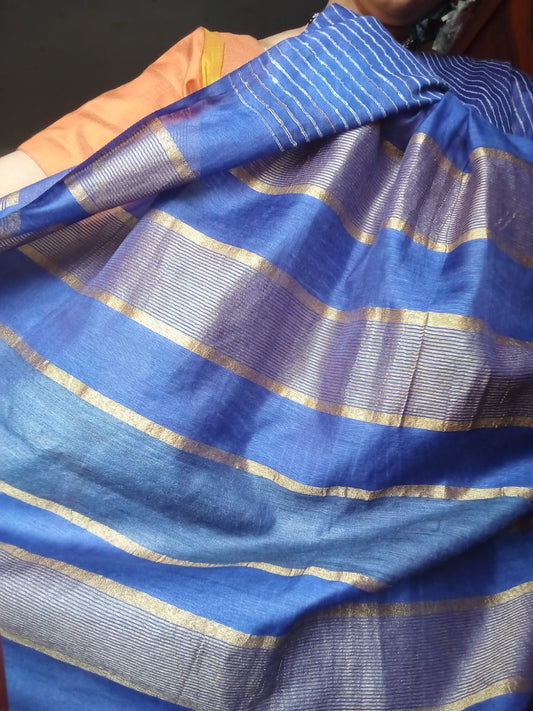 Blue Cotton Silk Saree with Ghichha Work