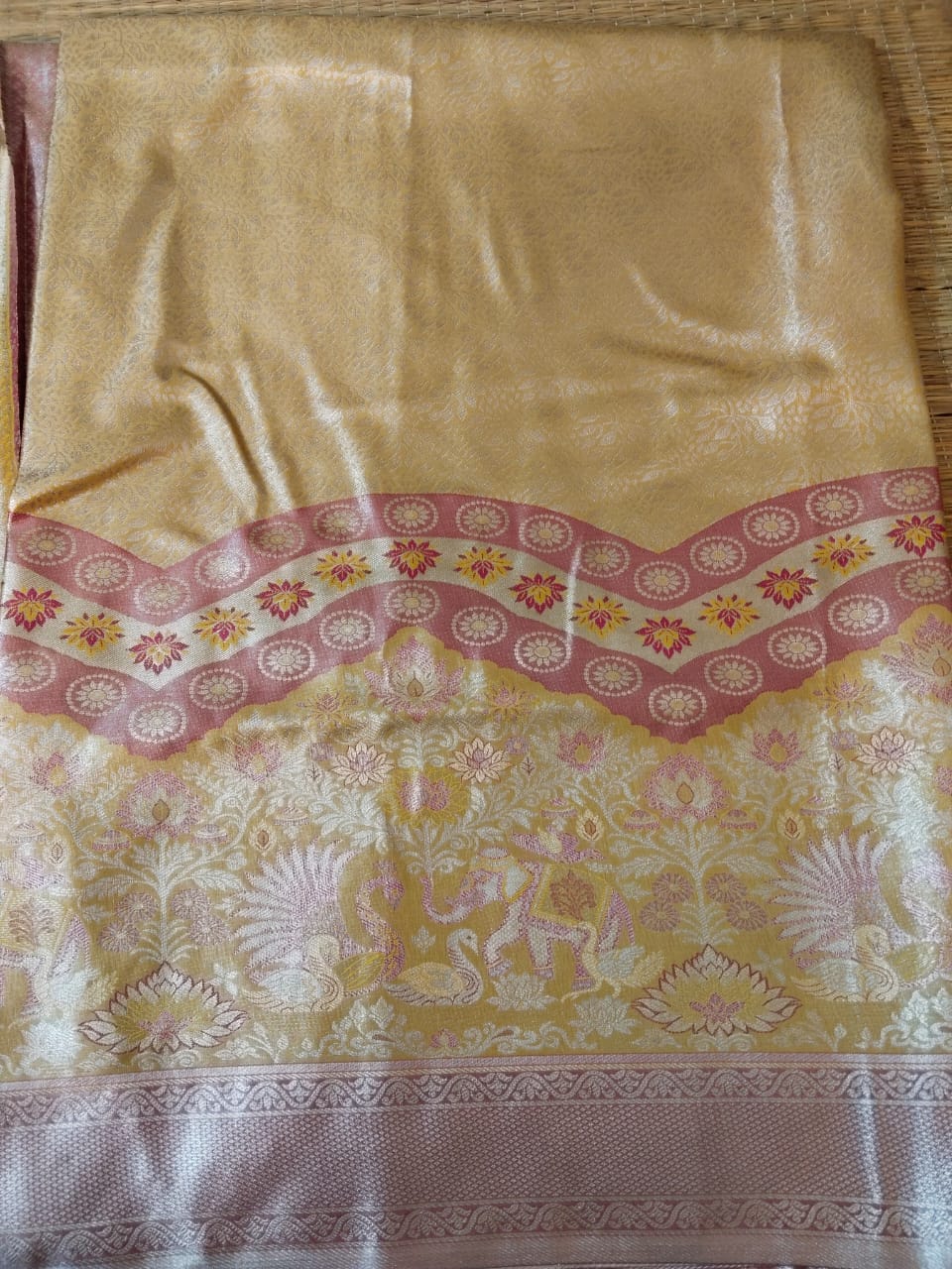 Light Yellow Dharmavaram Tissue Silk Saree