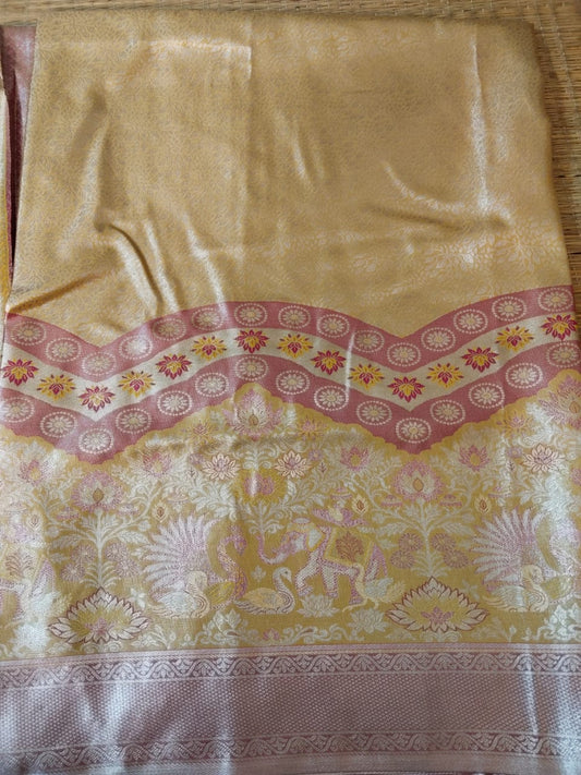 Light Yellow Dharmavaram Tissue Silk Saree