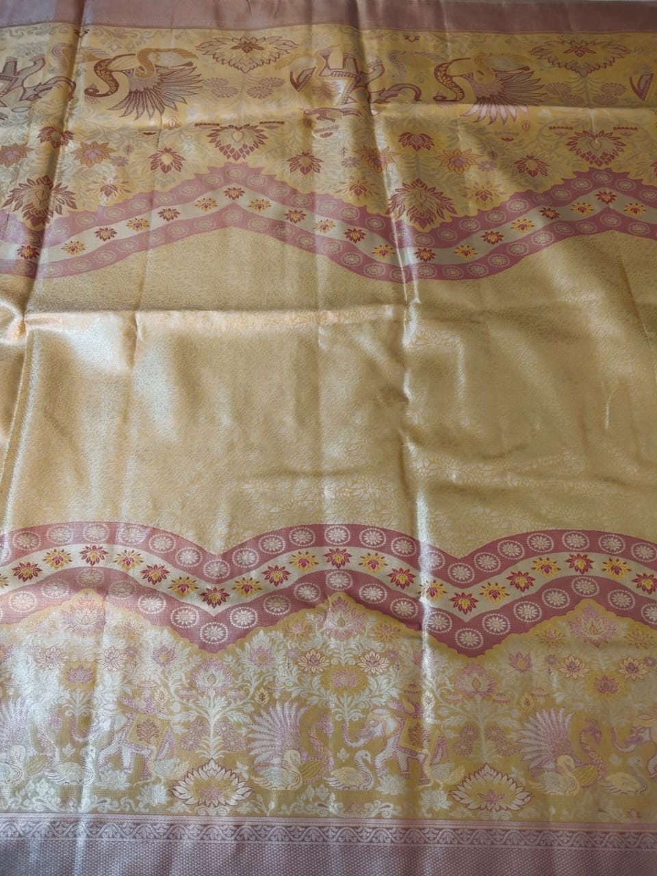 Light Yellow Dharmavaram Tissue Silk Saree