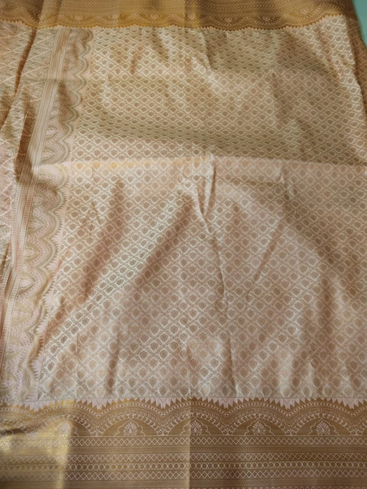 Onion Pink Handwoven Dharmavaram Semi Silk Saree