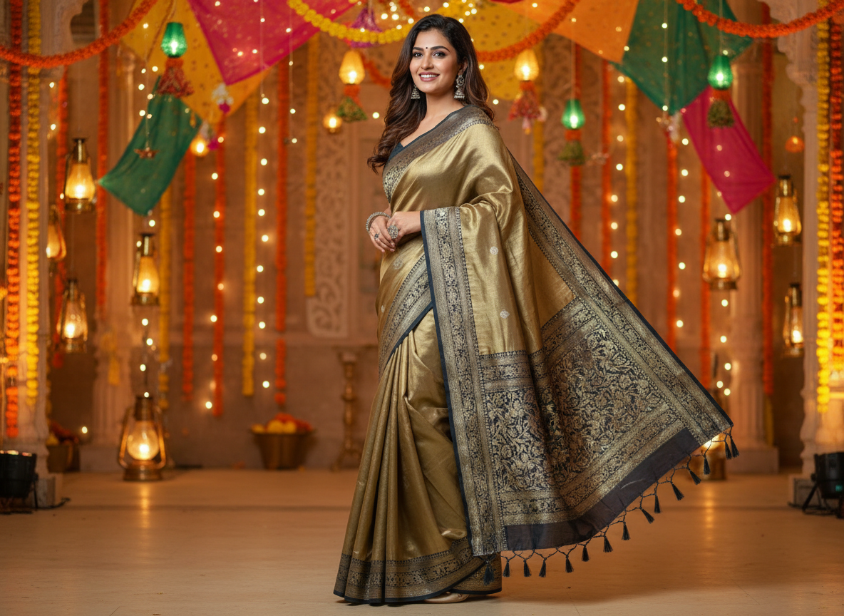 Gold Handloom Tissue Banarasi Saree