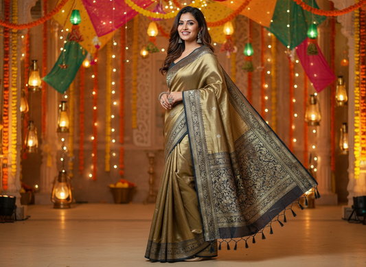 Gold Handloom Tissue Banarasi Saree