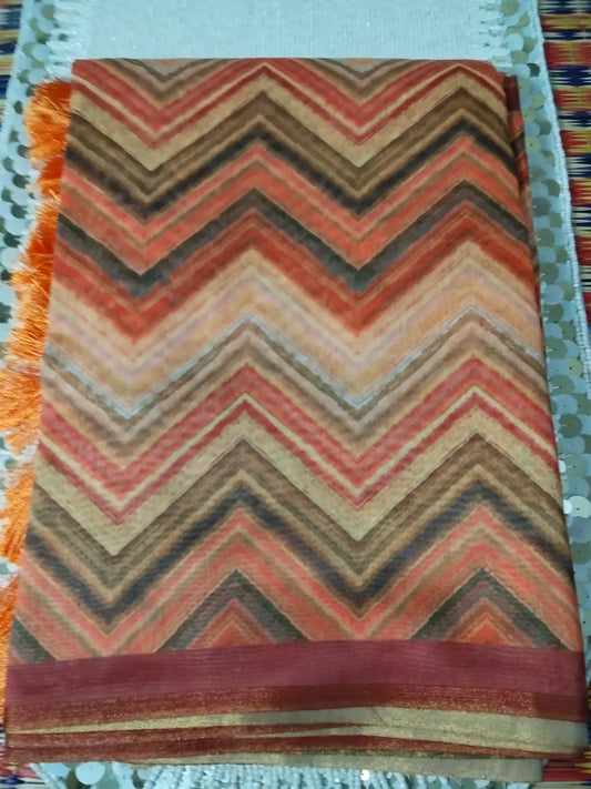 Multi Color Linen Saree with Kalamkari Design