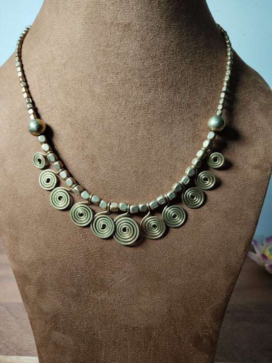 Dhokra Brass Spiral Alignment Necklace
