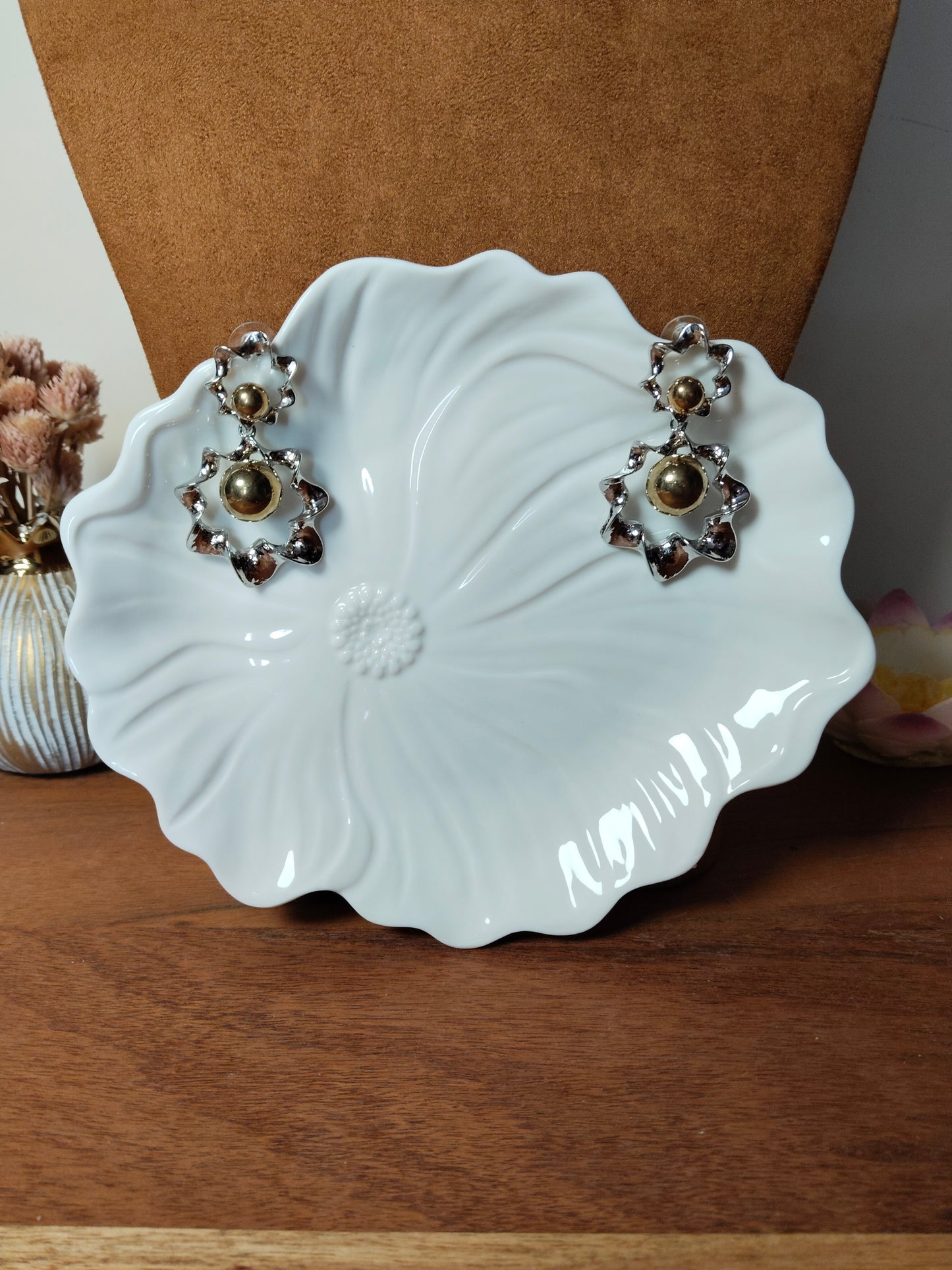 Silver & Gold Abstract Spiral Earrings